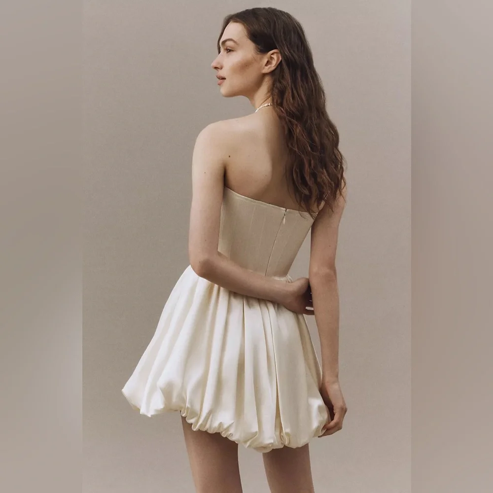 Strapless Cream Mini Dress with Bubble Hem - Picture 2 of 7